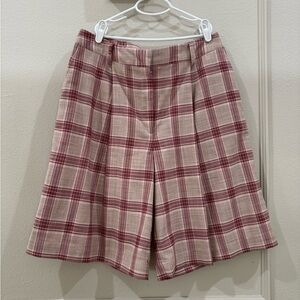 Worthington NWT Womens 10 Old Money Pink and Beige Checkered Plaid Pleated Short